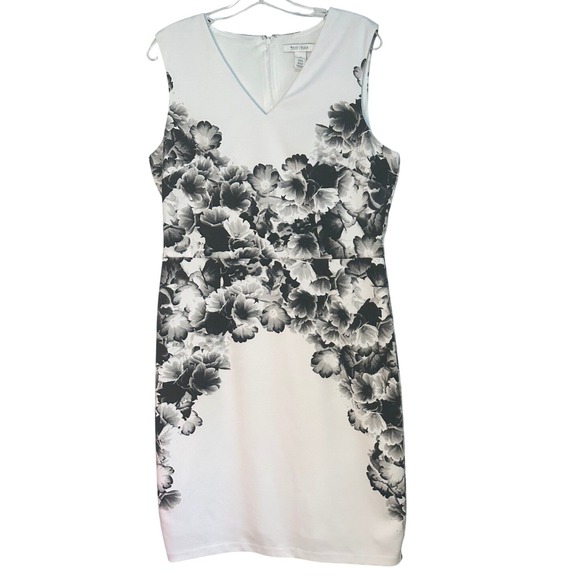 White House Black Market Dresses & Skirts - White House Black Market Sheath Dress Scuba White Black Floral Cocktail Party 14